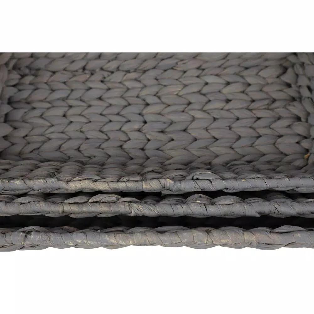 LITTON LANE Nesting Gray Seagrass Basket Trays with Black Metal Handles, Set of 3