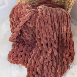 DONNA SHARP Rust Chenille Chunky Knit Throw Blanket, 40 x 50 in, Modern Solid Pattern thumbnail 3