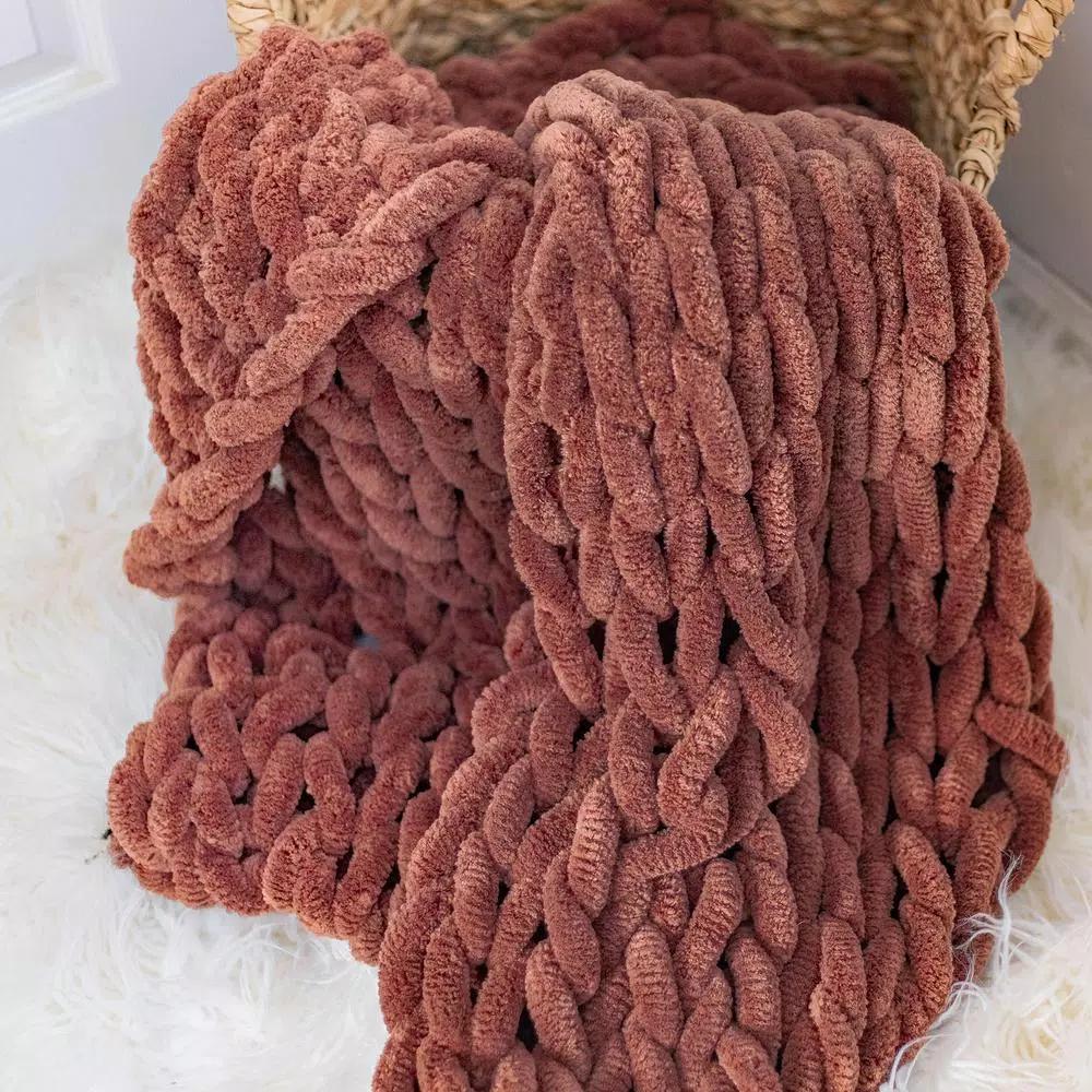 DONNA SHARP Rust Chenille Chunky Knit Throw Blanket, 40 x 50 in, Modern Solid Pattern