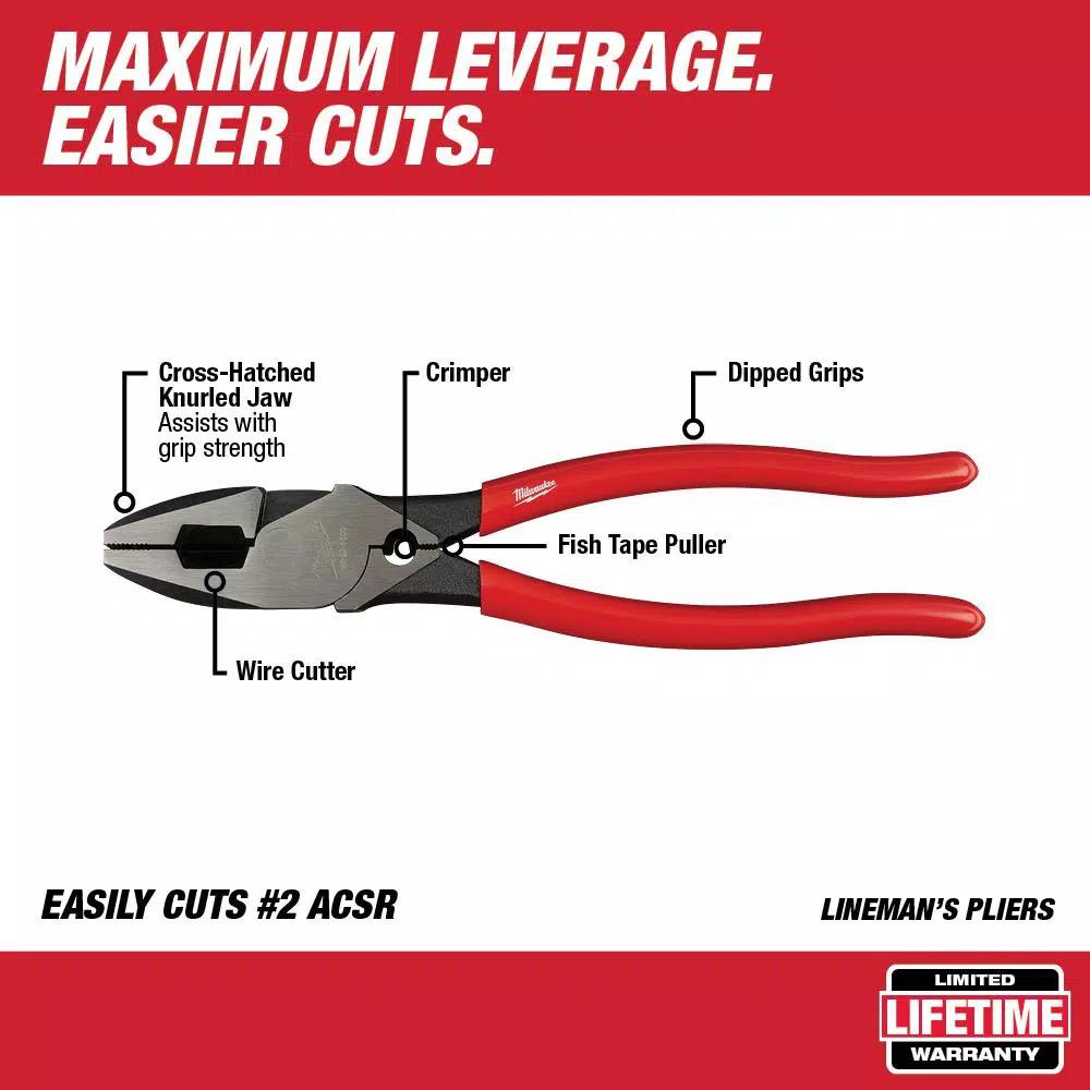 Milwaukee 9 in. High-Leverage Linesman Pliers with Crimper and Fish Tape Puller