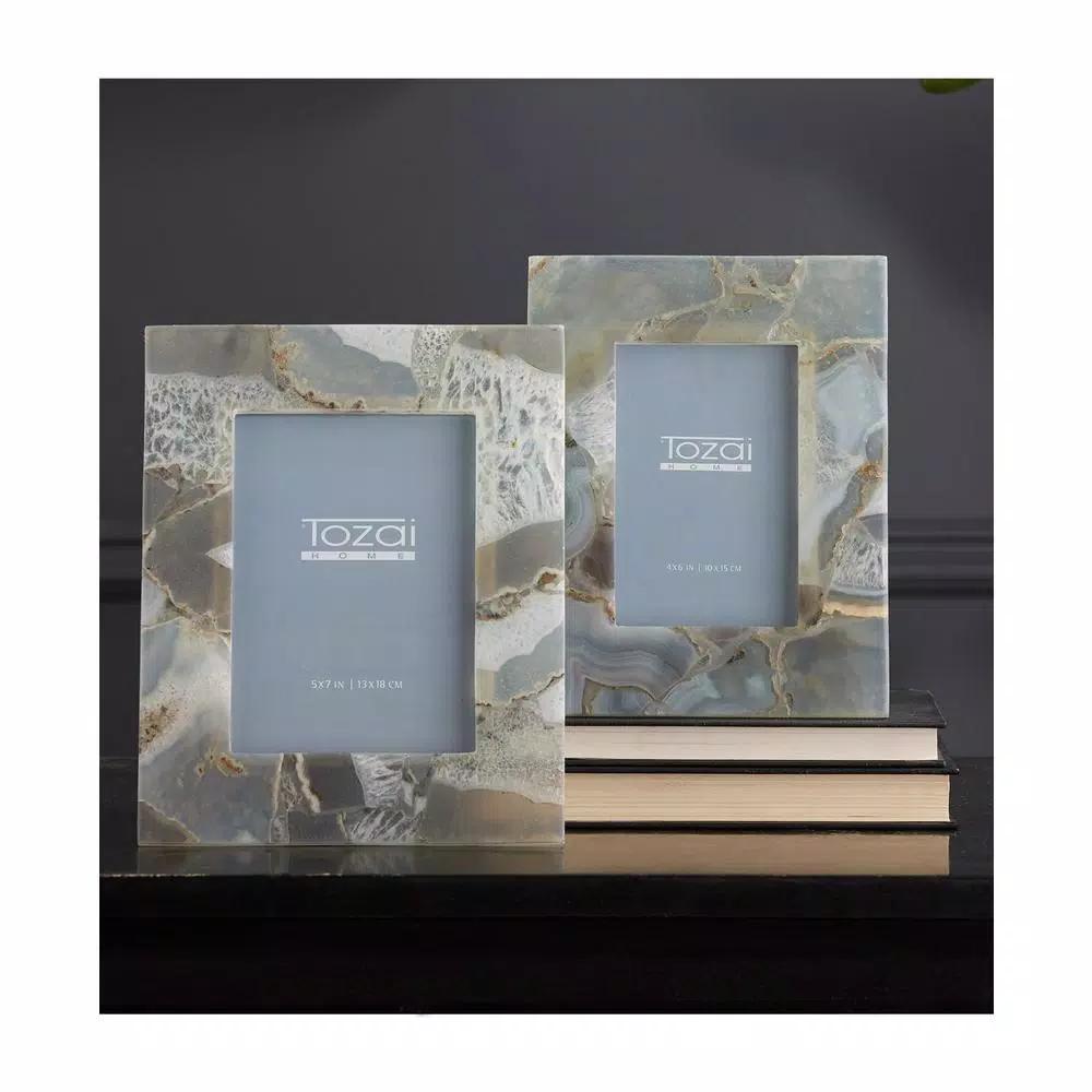 Two's Company Natural Grey Agate Picture Frame Set of 2 - 4x6 and 5x7 Sizes - Includes Gift Box