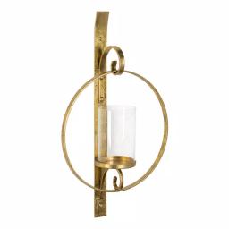Kate and Laurel Doria Gold Metal Candle Sconce - Glamorous Round Wall Decor with Glass Pillar thumbnail 1