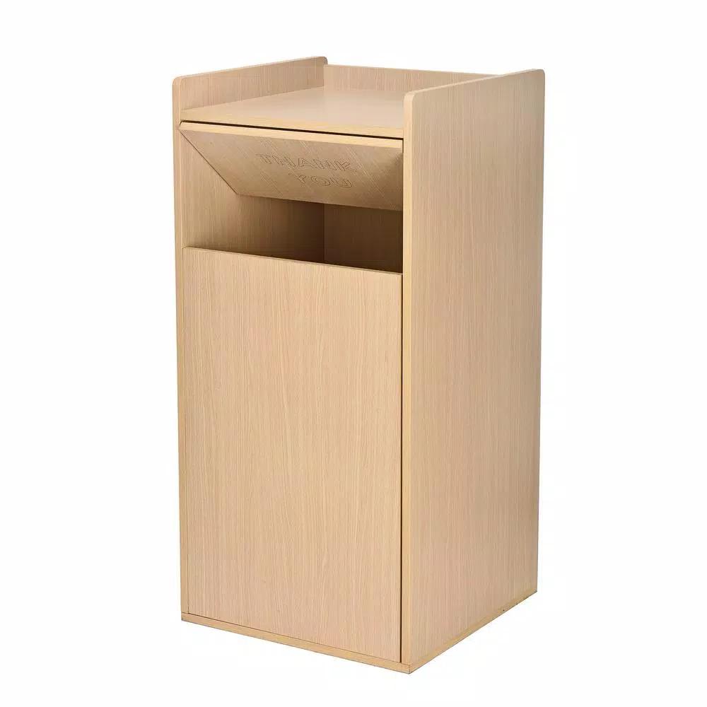 Alpine Industries 40 Gal. Oak Wood Commercial Tray Top Waste Enclosure Trash Can