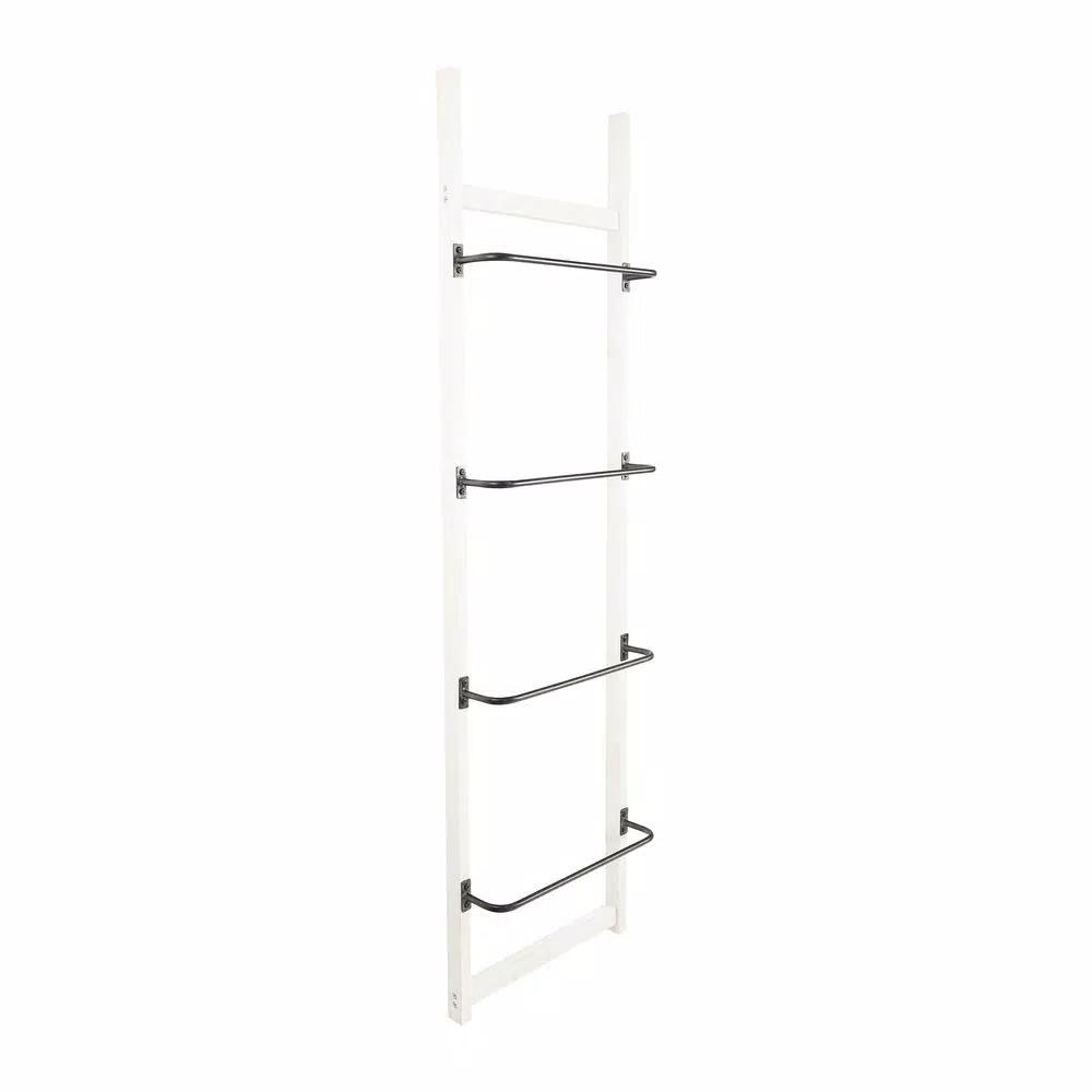 3R Studios 4-Bar Wall Mounted Towel Rack, Distressed Off-White Wood with Black Metal Bars