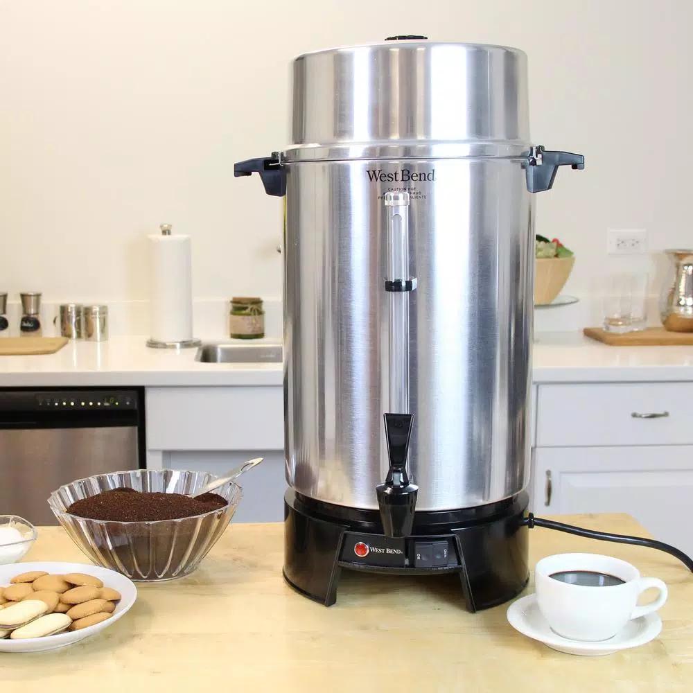 West Bend 100-Cup Silver Aluminum Commercial Coffee Urn with Automatic Temperature Control