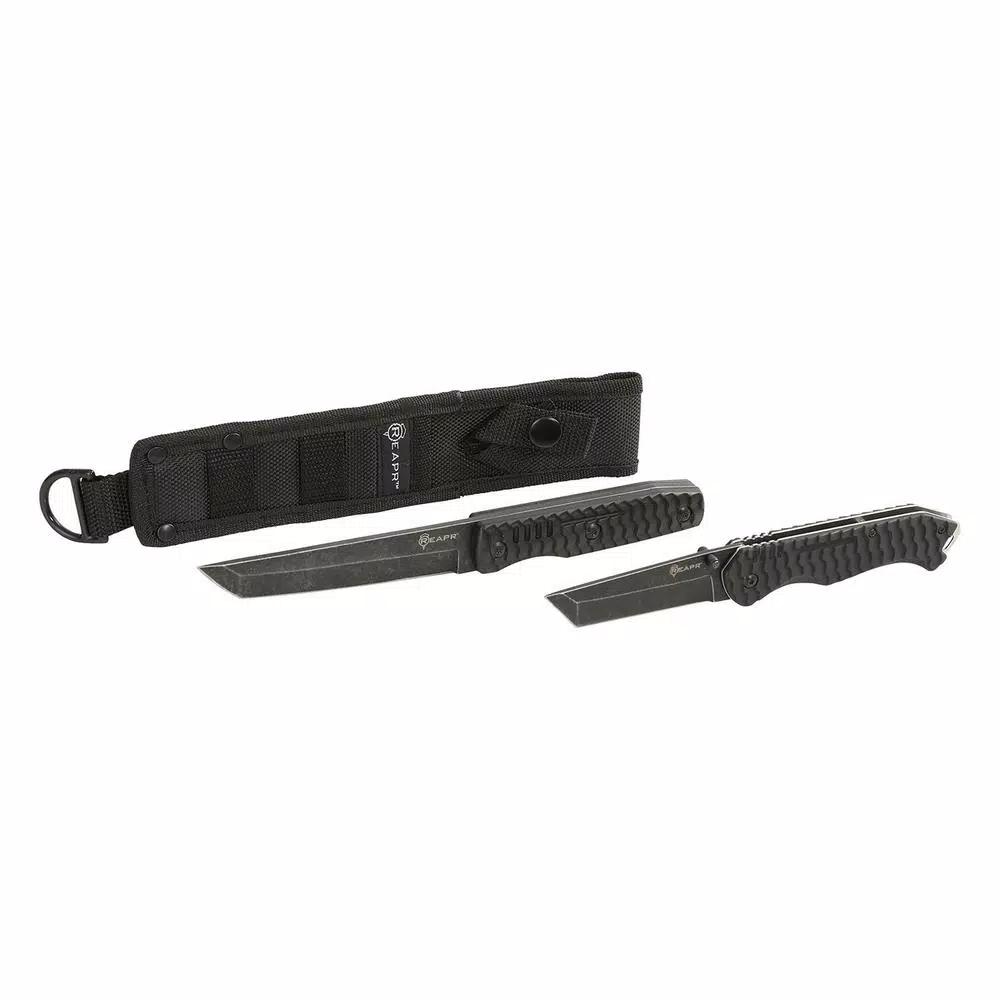 Sheffield REAPR TAC Tanto Knife Set - 2-Piece Fixed Blade and Folding Knife Set