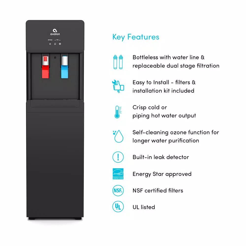 Avalon Self-Cleaning Bottleless Water Cooler Dispenser with Hot/Cold Water, Black