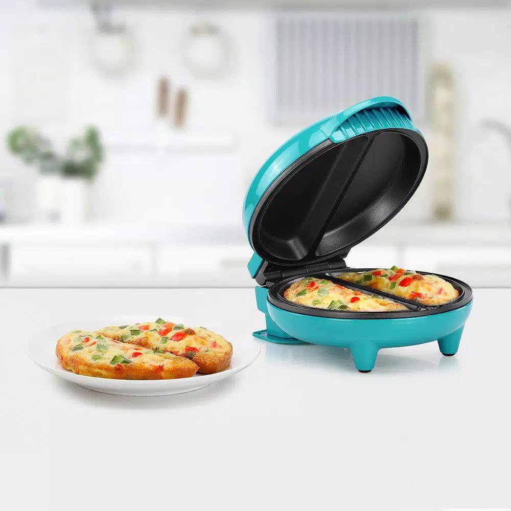 HOLSTEIN HOUSEWARES Holstein 4-Egg Omelette Maker, 2-Section Non-Stick Egg Cooker in Teal and Stainless Steel