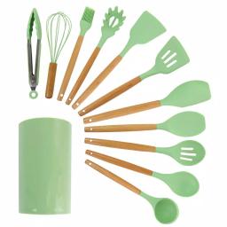 MegaChef 12-Piece Mint Green Silicone and Wood Kitchen Utensil Set thumbnail 1