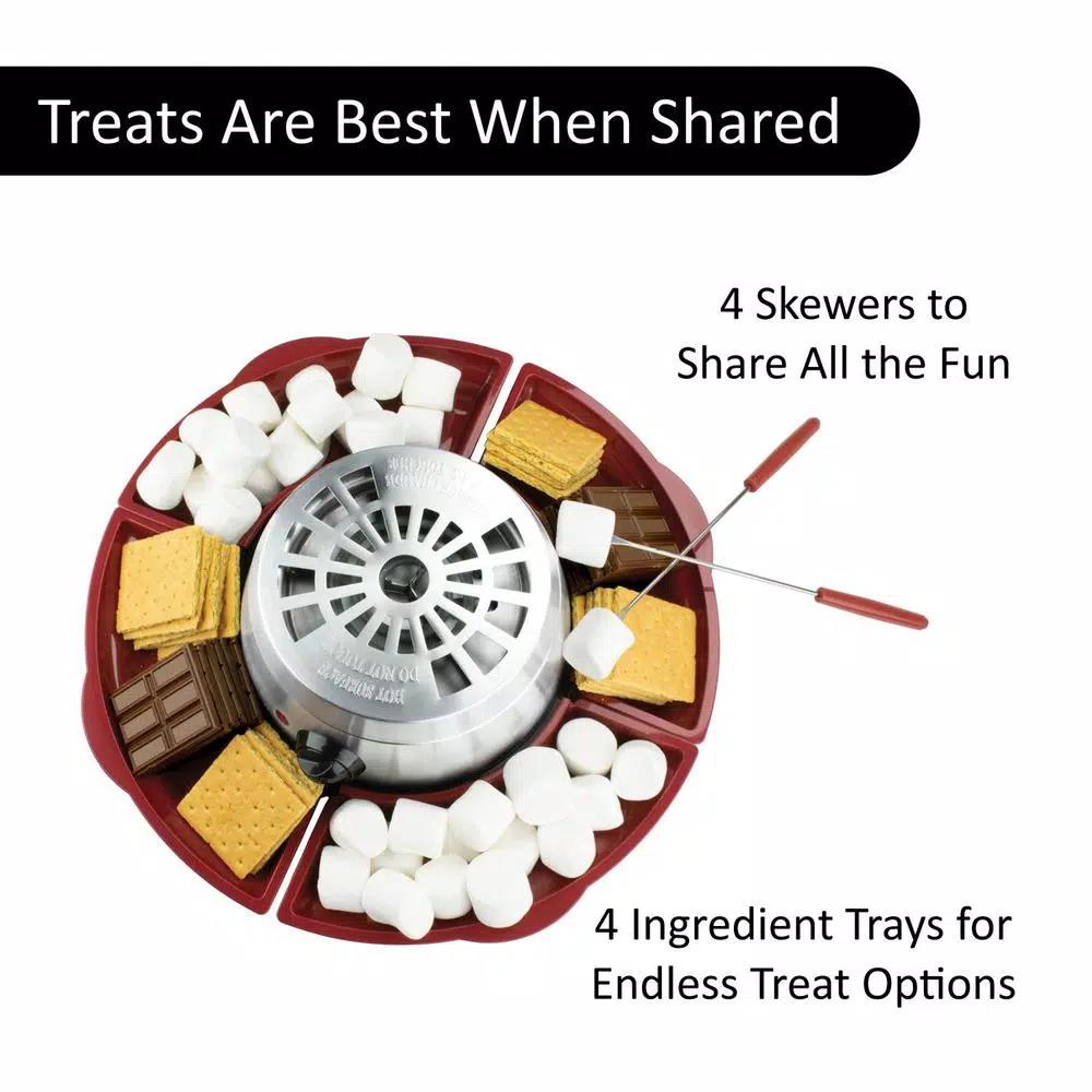 Brentwood Appliances Indoor Electric S'mores Maker with 4 Trays and 4 Roasting Forks, Silver/Red