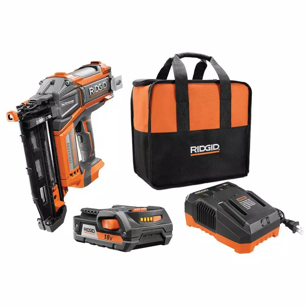 RIDGID 18V Cordless Brushless HYPERDRIVE 16-Gauge 2-1/2 in. Straight Finish Nailer Kit