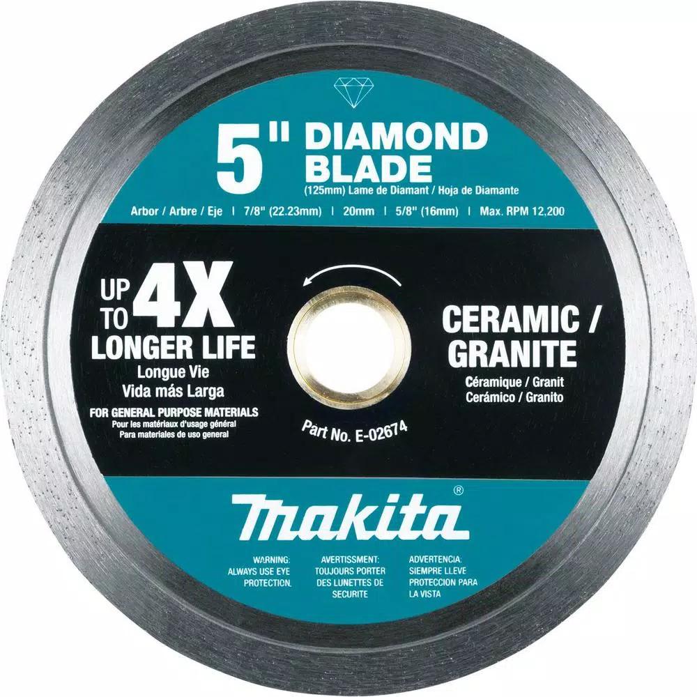 Makita 5 in. Continuous Rim Diamond Blade for Tile, Granite, Ceramic, Porcelain, and Stone