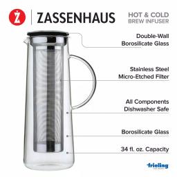 ZASSENHAUS 8-Cup Borosilicate Glass Coffee Maker & Cold Brew Infuser with Stainless Steel Filter thumbnail 4