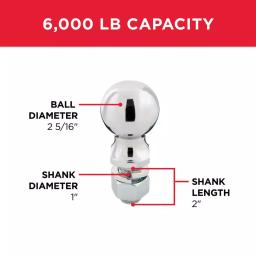 TowSmart 6,000 lb. Capacity Chrome Hitch Ball, 2-5/16 in. Diameter, 1 in. x 2 in. Shank thumbnail 3