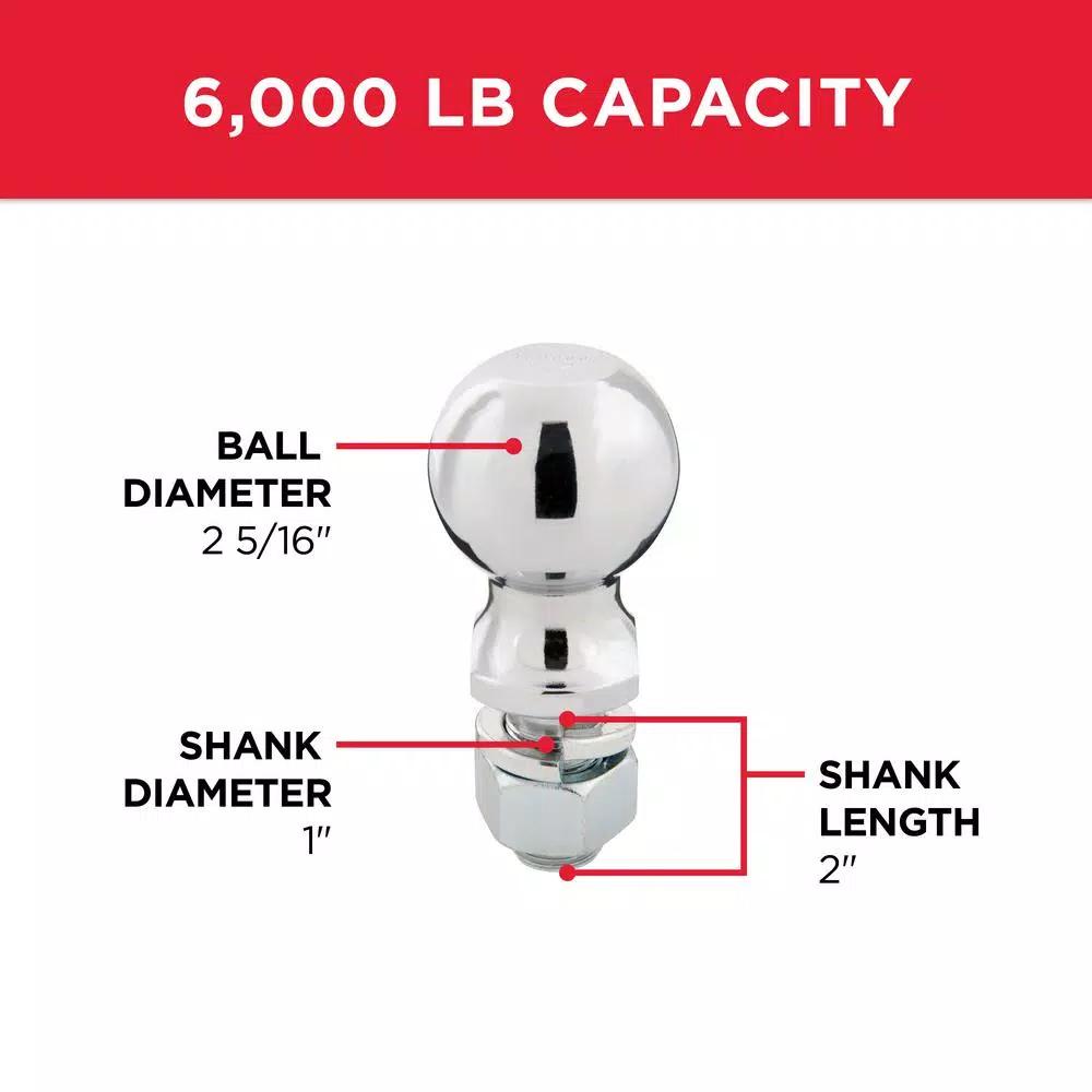 TowSmart 6,000 lb. Capacity Chrome Hitch Ball, 2-5/16 in. Diameter, 1 in. x 2 in. Shank