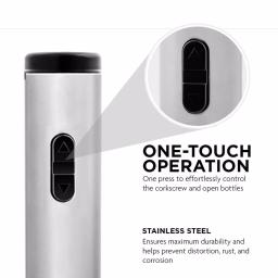 Ovente Electric Wine Bottle Opener with Foil Cutter and LED Light, Stainless Steel, Silver thumbnail 2