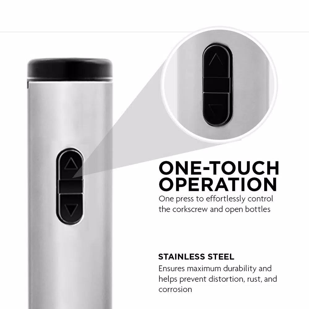 Ovente Electric Wine Bottle Opener with Foil Cutter and LED Light, Stainless Steel, Silver
