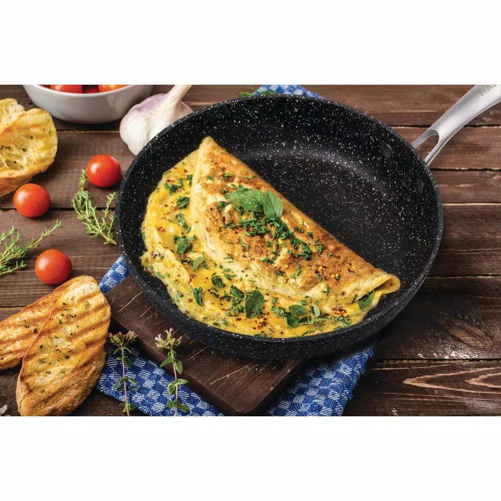 MasterPan Granite Ultra 11 in. Cast Aluminum Nonstick Ceramic Frying Pan, Black Marble
