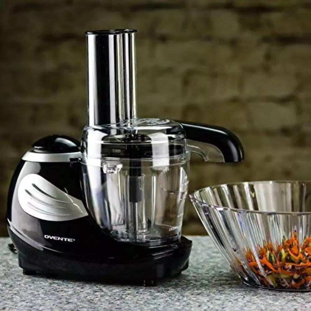 Ovente PF1007 Mini Food Processor, 1.5-Cup Single Speed Compact Chopper with 3 Attachments, Black