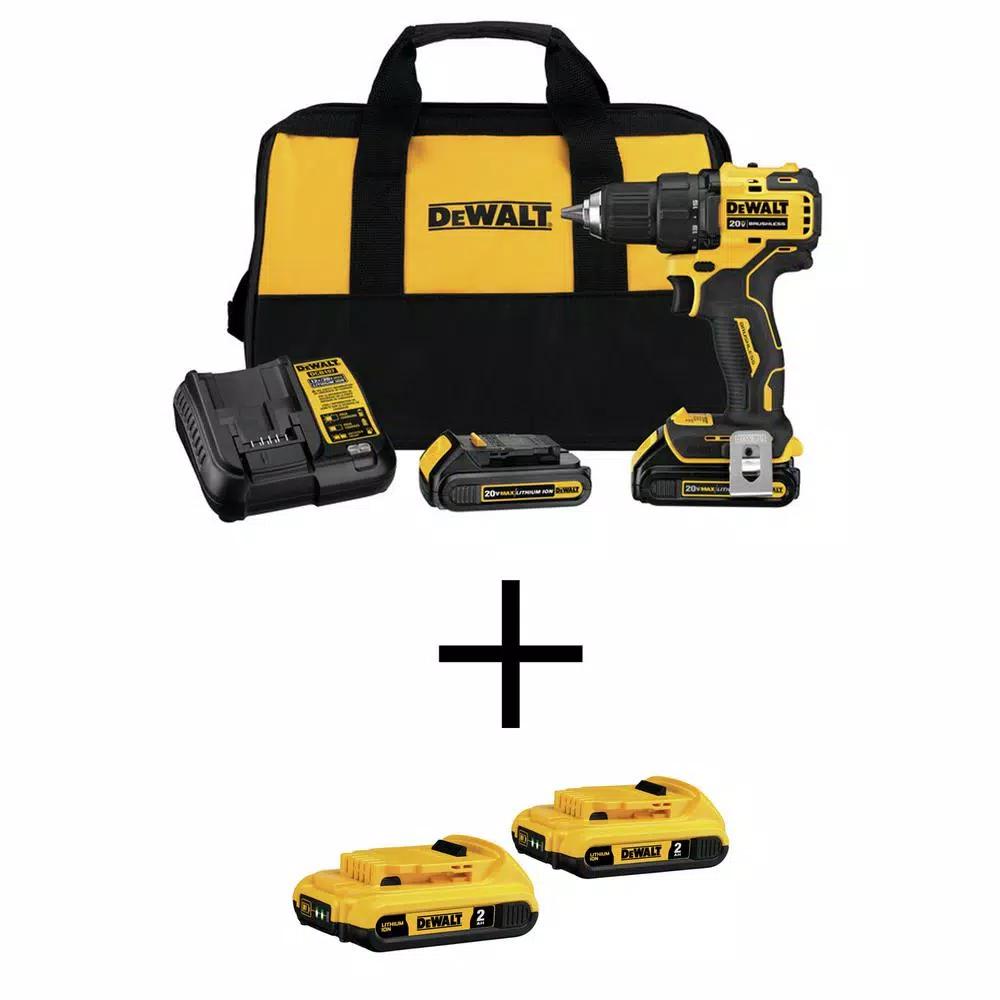 DEWALT 20V MAX ATOMIC Brushless 1/2 in. Compact Drill/Driver Kit with (2) 2.0Ah Batteries and Charger