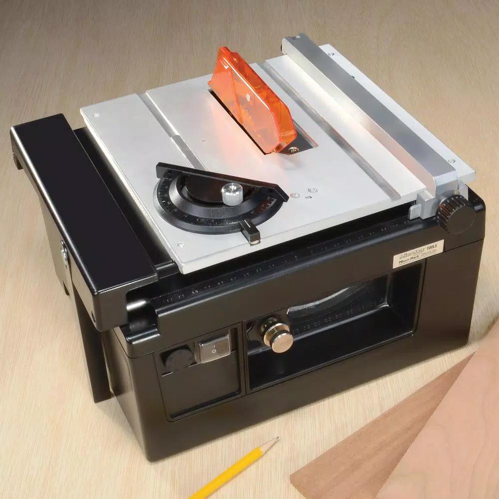 MicroLux Mini Tilt Arbor Table Saw - Variable Speed Benchtop Hobby Saw for Wood, Plastic, and Metal