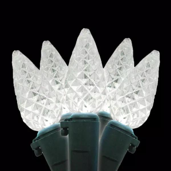 Brite Star 80-Light C6 Faceted Pure White LED Light Set, Green Wire, 27 ft.