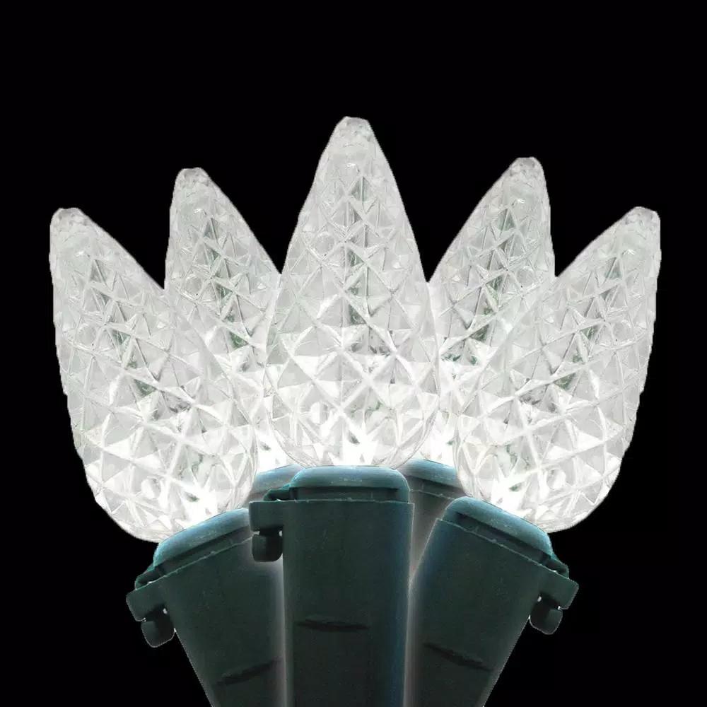 Brite Star 80-Light C6 Faceted Pure White LED Light Set, Green Wire, 27 ft.