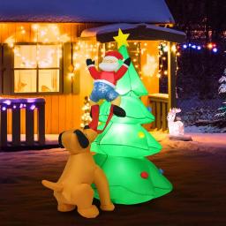 Costway 6.5 ft. Pre-lit LED Inflatable Christmas Tree with Santa and Dog Decorations thumbnail 2