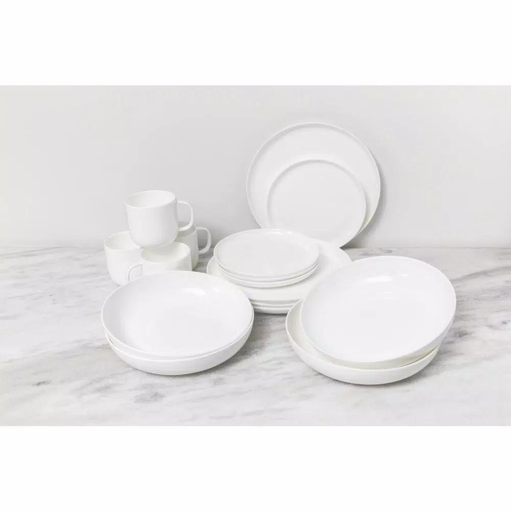 Fortessa Gourmet Essentials 16-Piece White Bone China Dinnerware Set, Service for 4