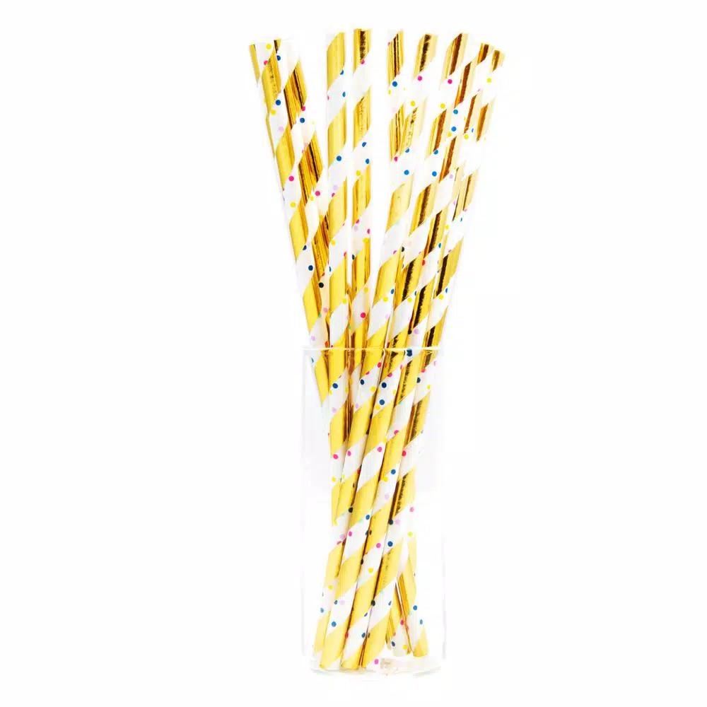 Sugar Plum Party SugarPum Confetti 50-Piece Gold and White Assorted Disposable Paper Straws