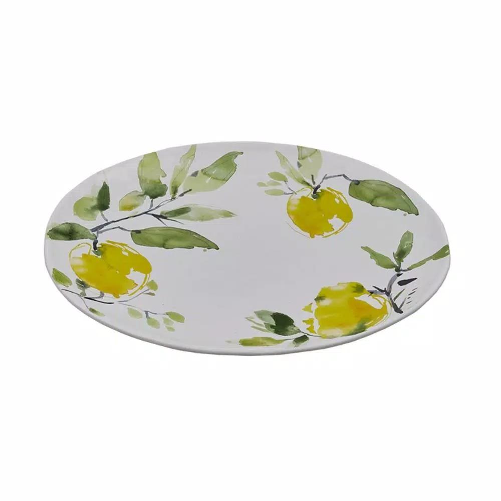 Split P Lovely Lemons Ceramic Serving Platter, 15.5 in. Round Botanical Pattern