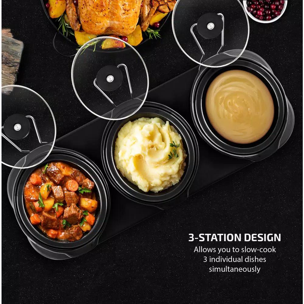 OVENTE 3-Station Slow Cooker and Buffet Server, 4.5 Qt. Silver Stainless Steel