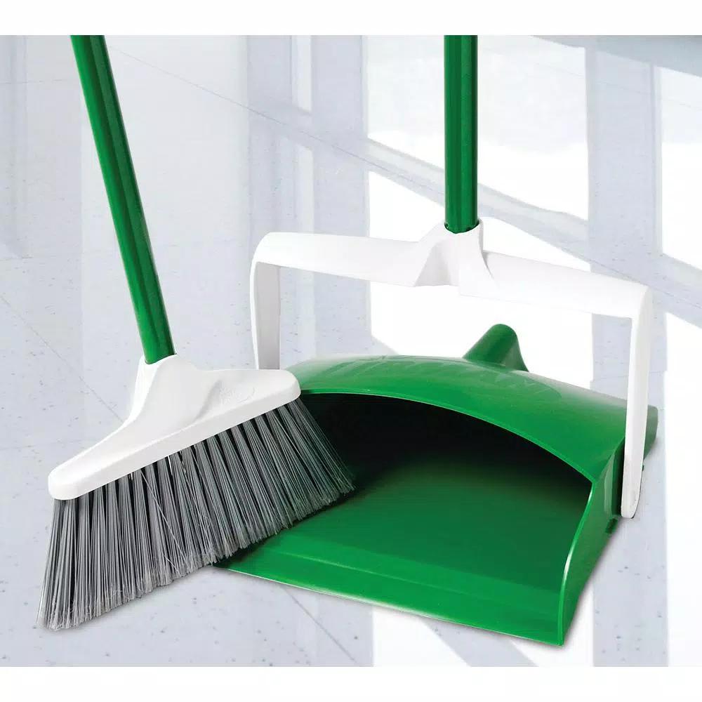 Libman Lobby Broom and Dustpan Set with Upright Handle, Green