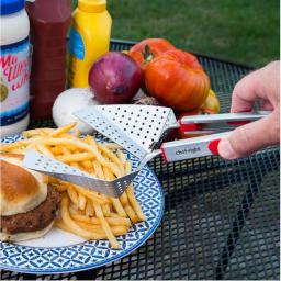 Chefright QuickScoop Red Colander Tongs with Soft Grips, Brushed Stainless Steel (Set of 2) thumbnail 3