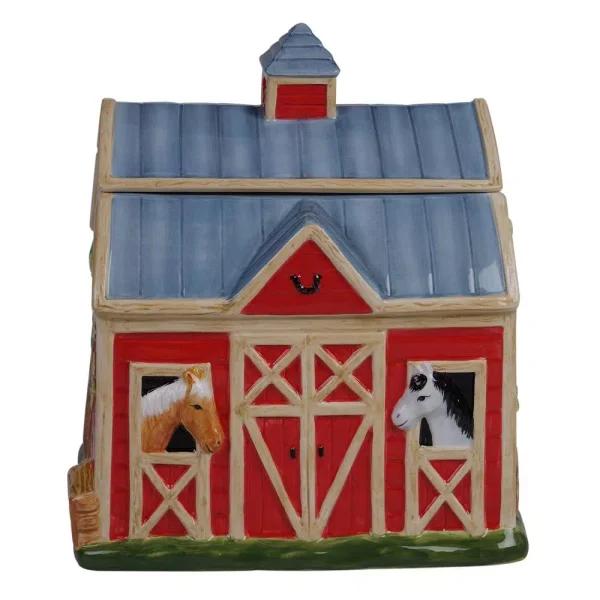Certified International Clover Farm 3-D Barn Cookie Jar, 128 oz. Multi-Colored Earthenware