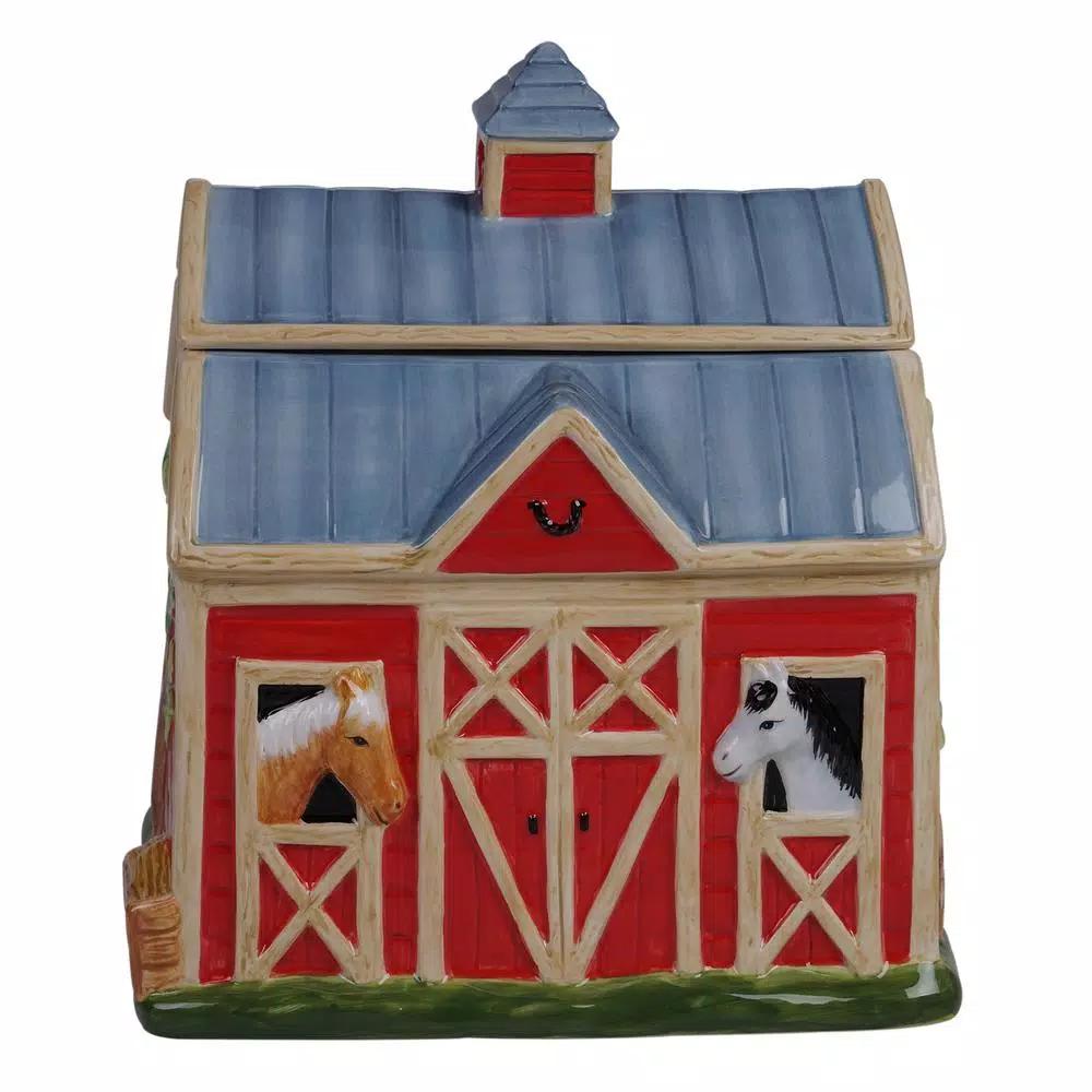Certified International Clover Farm 3-D Barn Cookie Jar, 128 oz. Multi-Colored Earthenware
