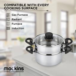 Mockins 3-Piece Stainless Steel Steamer Pot Set with 3 Qt. Saucepot and 2 Qt. Steamer Insert thumbnail 7