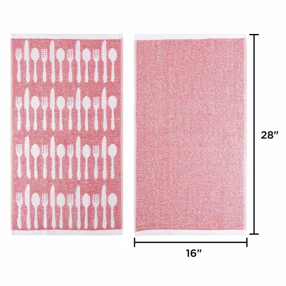 Lavish Home 8-Piece Cotton Kitchen Towel Set - Multi-Color Flatware Pattern Weave