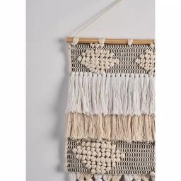 LR Home Bohemian Neutral Ivory Tasseled Wall Tapestry - Hand Woven Cotton Wall Hanging thumbnail 2