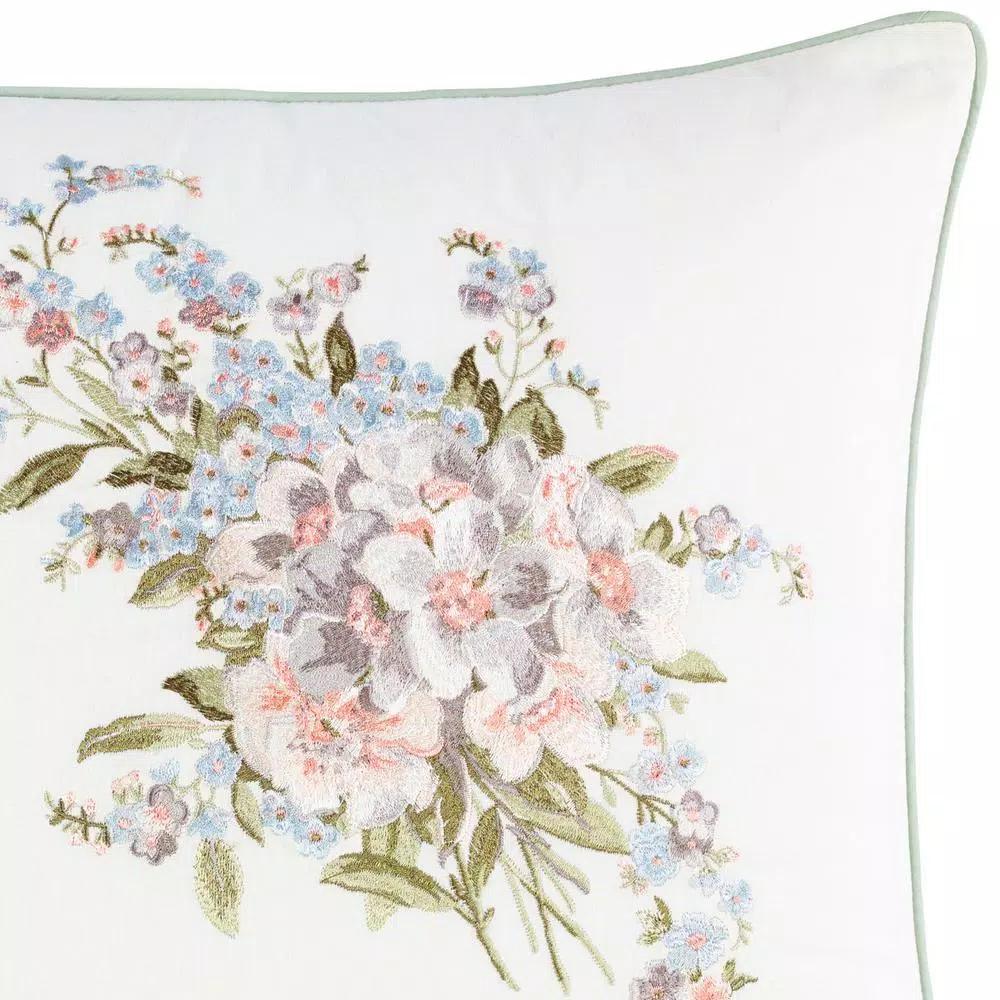 Laura Ashley Harper Green Floral Cotton 18 in. x 18 in. Throw Pillow