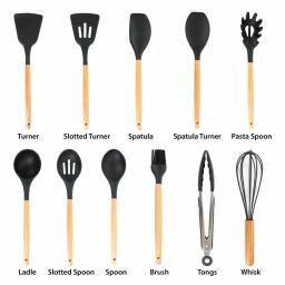 MegaChef 12-Piece Black Silicone and Wood Kitchen Utensil Set thumbnail 2