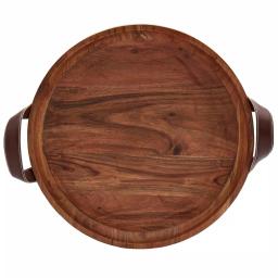 Mason Craft & More 19 in. Round Acacia Wood Serving Tray with Faux Leather Handles thumbnail 2