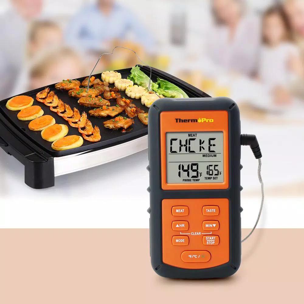 ThermoPro TP-06 Digital Meat Thermometer with Color-Changing LCD, Probe, and Timer - Orange
