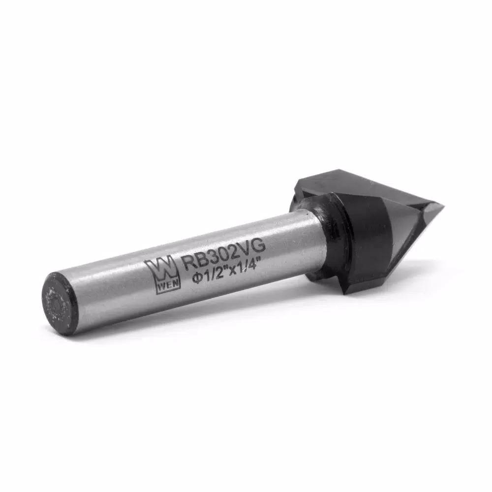 WEN 1/2 in. V-Groove Carbide Tipped Router Bit, 1/4 in. Shank