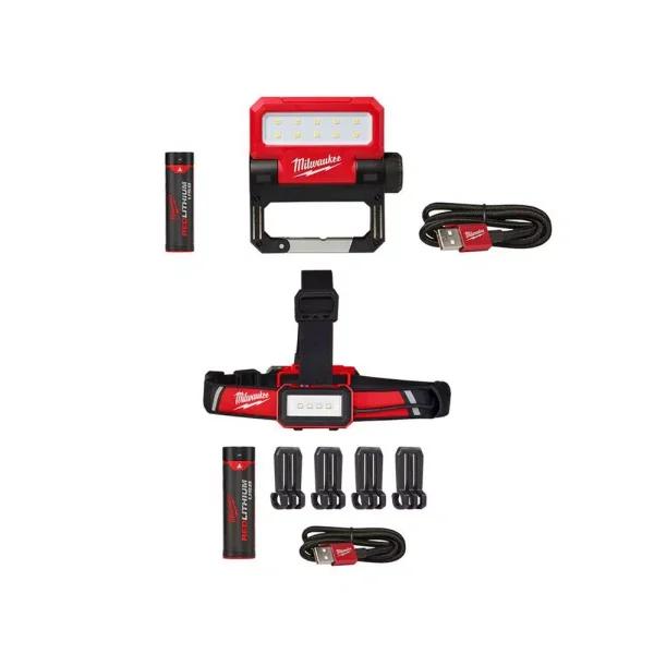Milwaukee REDLITHIUM USB Rechargeable LED Flood Light and Low-Profile Headlamp 2-Pack