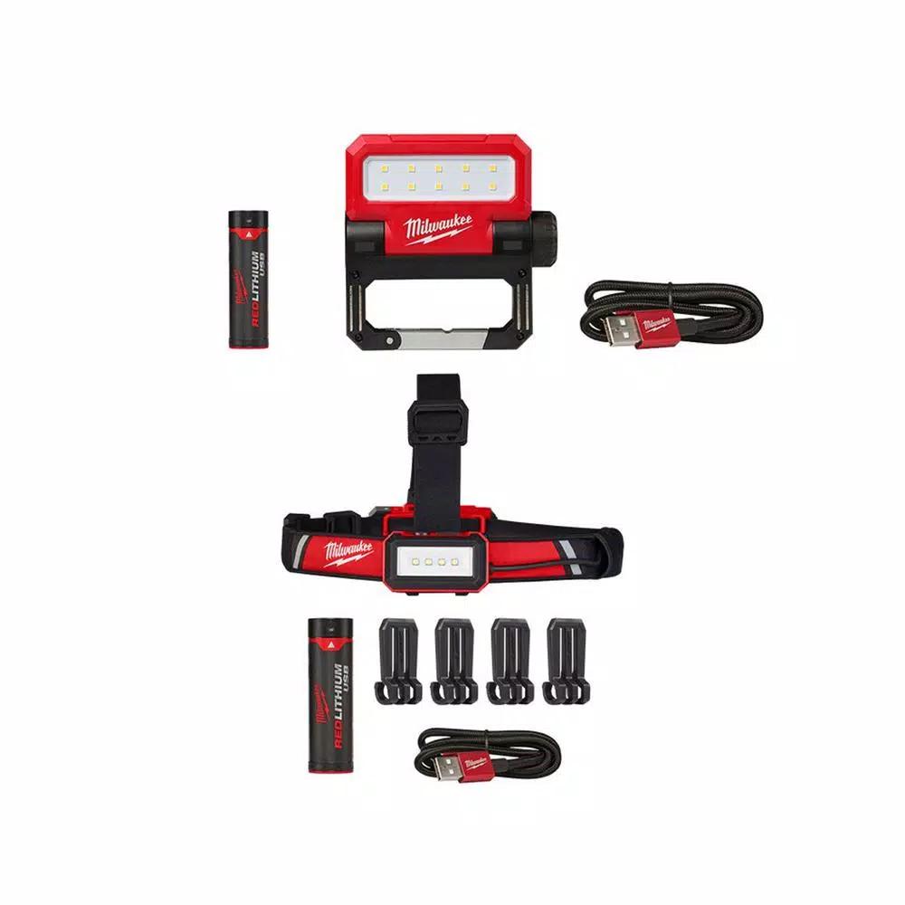 Milwaukee REDLITHIUM USB Rechargeable LED Flood Light and Low-Profile Headlamp 2-Pack
