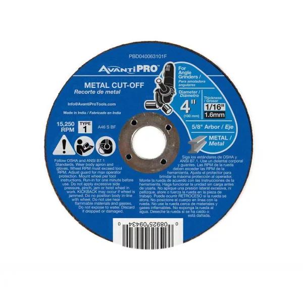 Avanti Pro 4 in. x 5/8 in. Type 1 Metal Cut-Off Discs, 1/16 in. Thickness (25-Pack)
