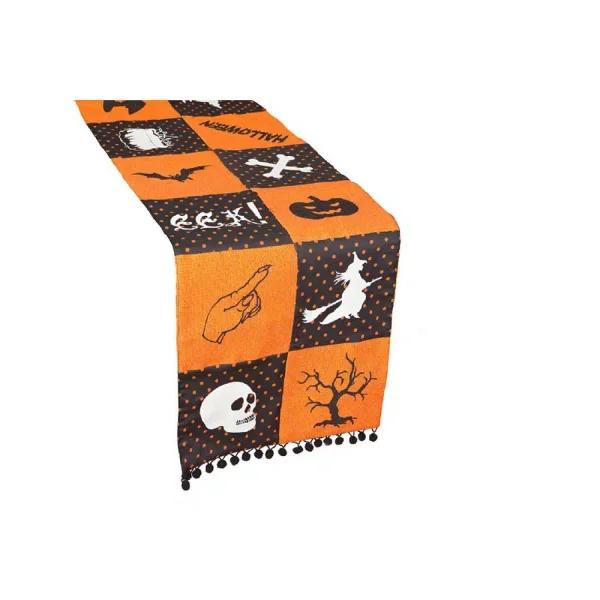 Xia Home Fashions Halloween Patchwork Table Runner - Black and Orange Ghost Silhouette Decor