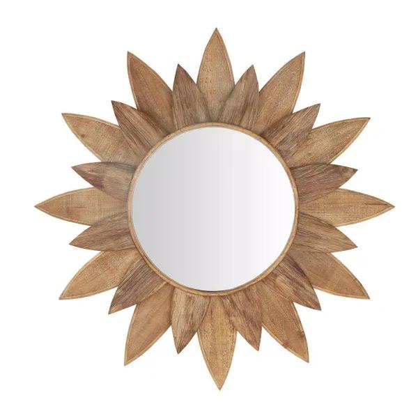 Home Decorators Collection Sunburst Art Deco Accent Mirror, Brown Antiqued Wood, 33.8 in.