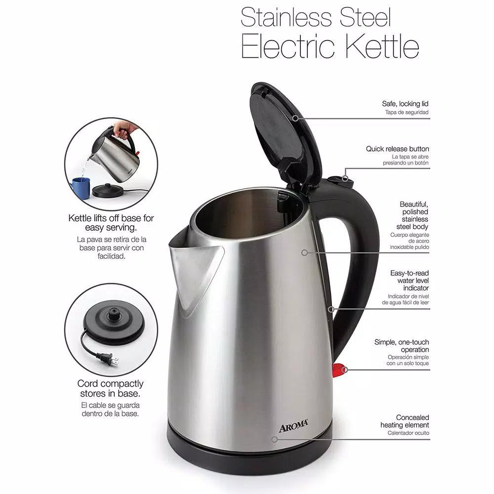 Aroma 1.7L Stainless Steel Electric Kettle, 7-Cup Capacity